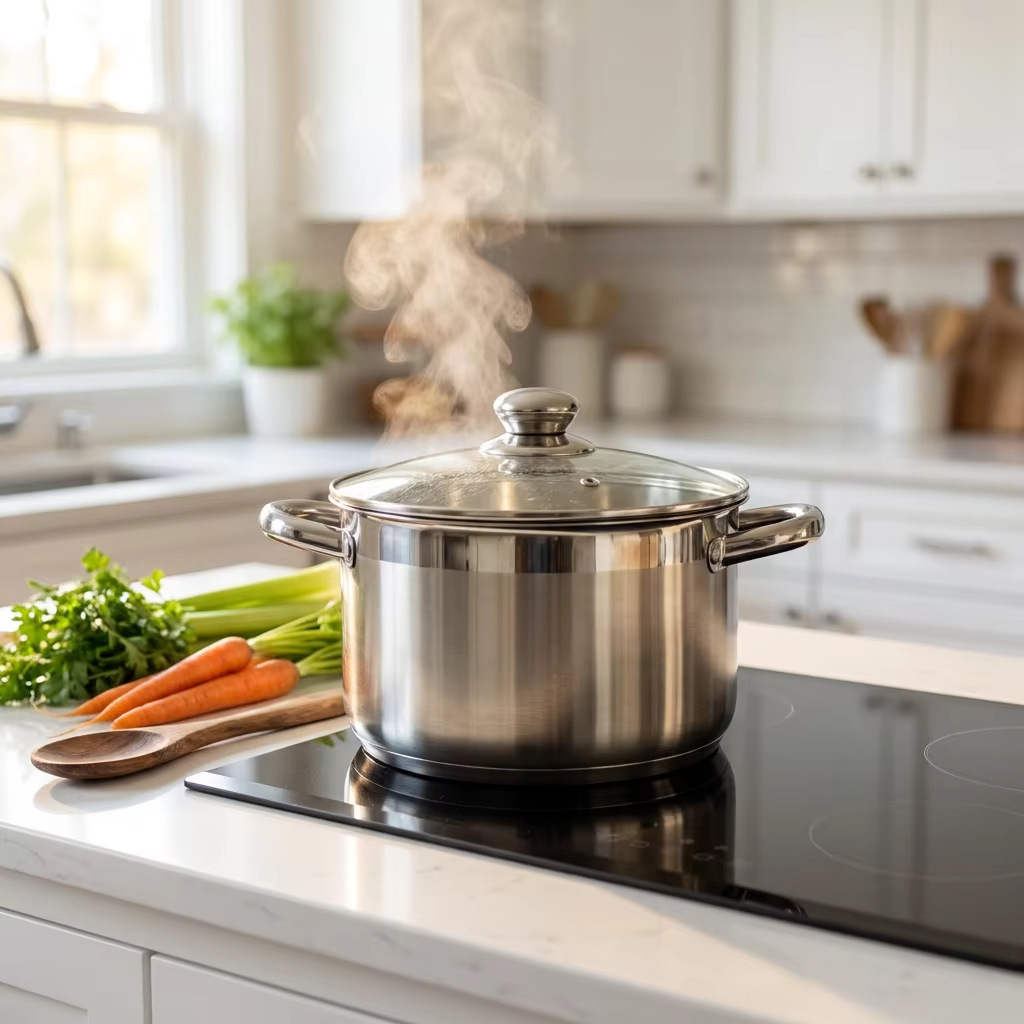 Thickened Stainless Steel Double-Handle Soup Pot, Household Soup and Noodle Cooking Pot, Compatible with Induction Cookers, with Lid
