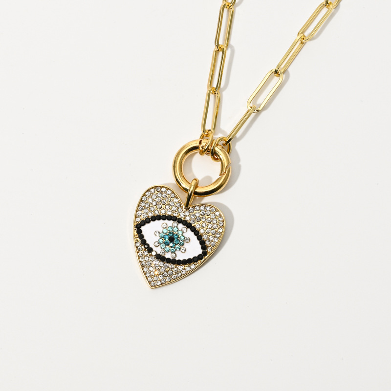 New Creative Clip Devilu0027s Eye Copper Zircon Necklace Womenu0027s Fashion Diamond-Embedded Heart