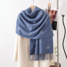 日韩森系提花小蜜蜂仿羊绒围巾秋冬时尚百搭女士手感保暖披肩礼品