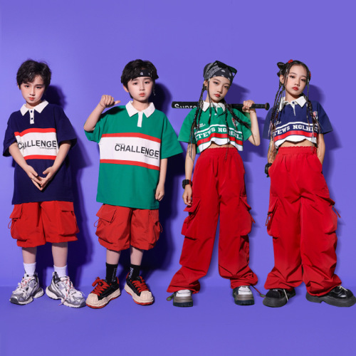 Girls' Jazz Dance Costume Cool Japanese Street Dance Performance Suit Set Children's Hip Hop Hiphop Fashion Show Stage Trendy