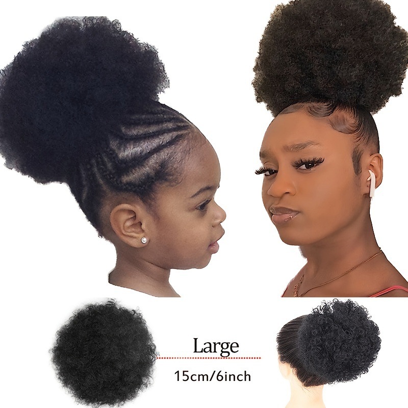 Moño de pelo de peluca africana con cordón, moño de pelo rizado, dos tarjetas, fibra química de seda de alta temperatura, 10 25 cm_voghion.com