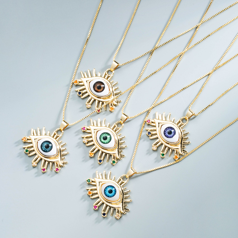 Wholesale Jewelry Copper Inlaid Zircon Eye Pendant Necklace Nihaojewelry display picture 2