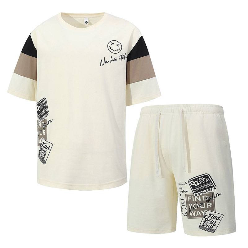 Conjunto deportivo de verano para hombre, cuello redondo, pantalones cortos, manga corta, informal, de dos piezas, camiseta, estilo juvenil, moderno y a la moda.