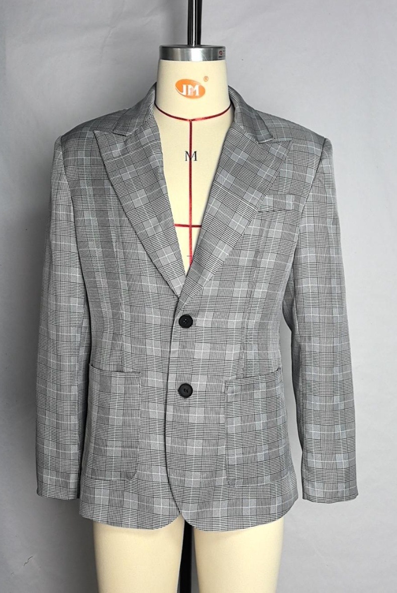 Men's Plaid Blazer With Notched Lapel And Two-button Fastening_voghion.com