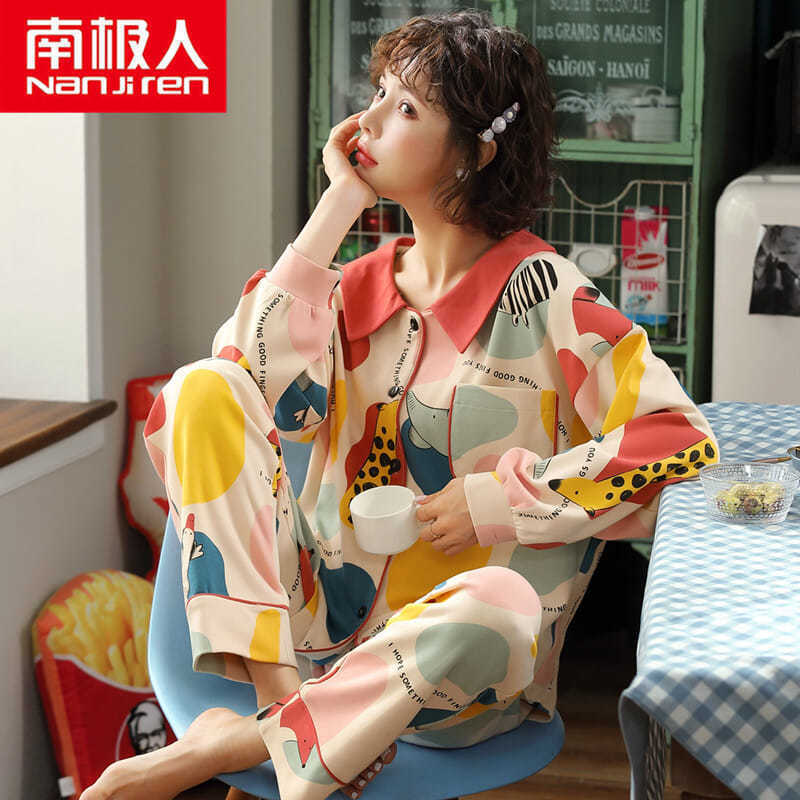 Algodón pijamas de primavera y otoño manga larga traje verano nuevo estudiante estilo coreano suelta desgaste dos