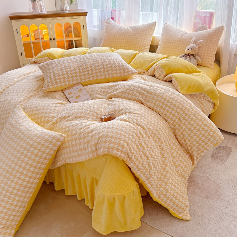 云裳-千鸟格黄【亲肤保暖牛奶绒】