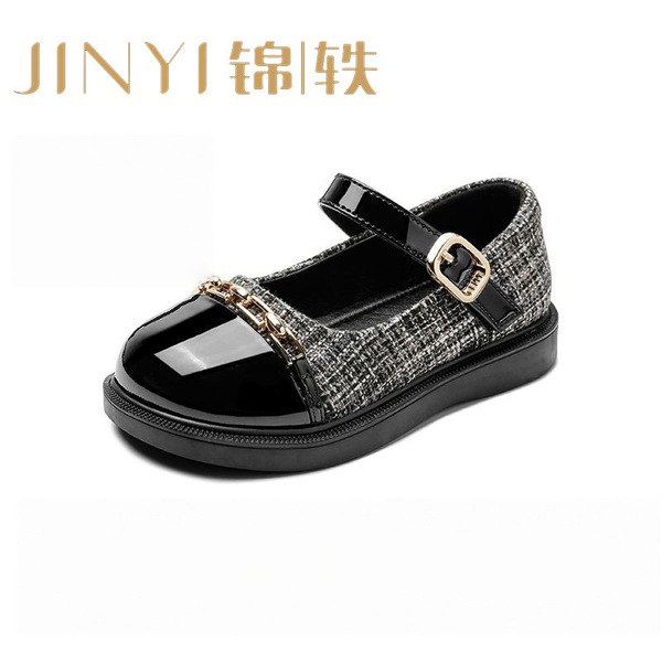 酒红色儿童皮鞋女童春秋季新款真皮珍珠吊坠软底学生单鞋演出舞蹈