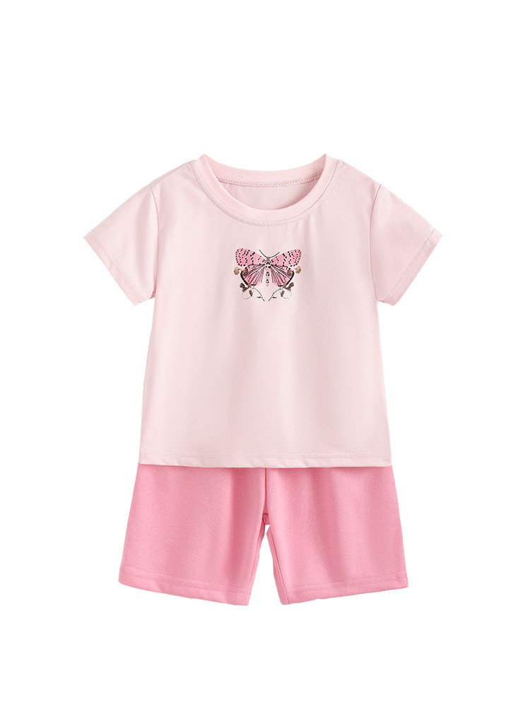 Transfronterizo malwee niñas adorables niñas camisetas de cuello redondo europeas y americanas para niños de verano y pantalones de dos piezas