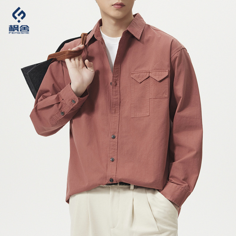 Men's Clothing / Japanese Retro Three-Dimensional Cut Long-Sleeve Shirt, American-Style Trendy Loose Luxury Casual Shirt