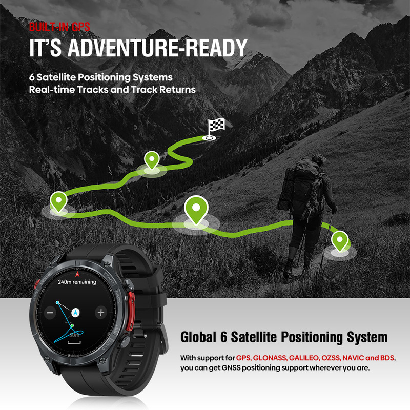 Zeblaze Stratos 4 GPS スマートウォッチ コンパス 気圧高度計 Bluetooth 通話 懐中電灯|undefined
