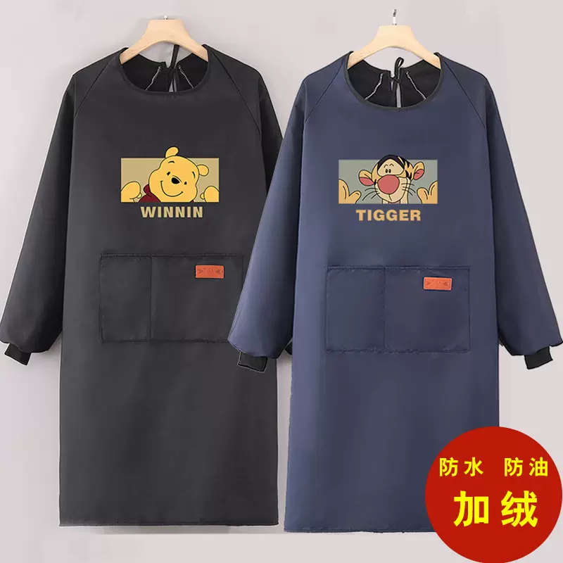 时尚成人加绒反穿围裙家用厨房防水油耐脏罩衣女韩版冬季定制logo