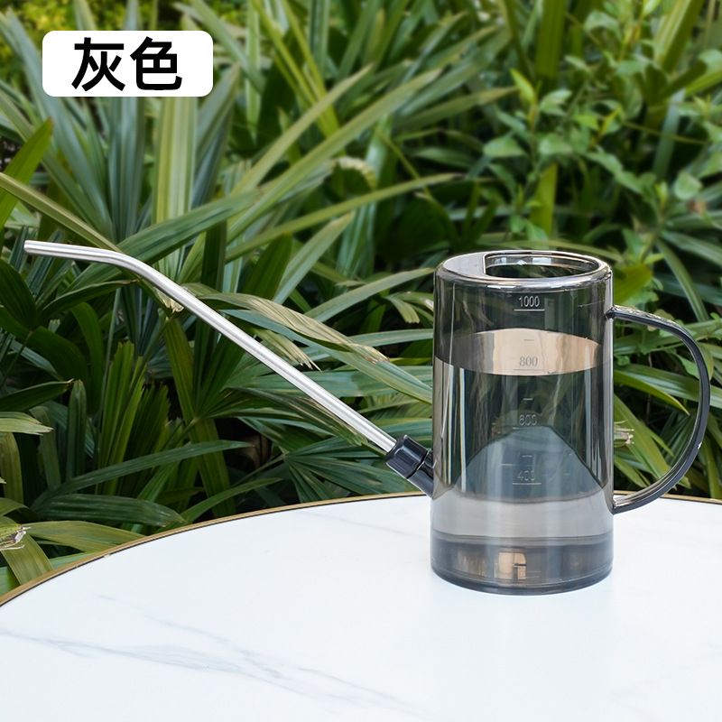 Botella de riego de boca larga de acero inoxidable, botella de riego doméstica, herramienta de jardinería de escala transparente de maceta de plantación verde