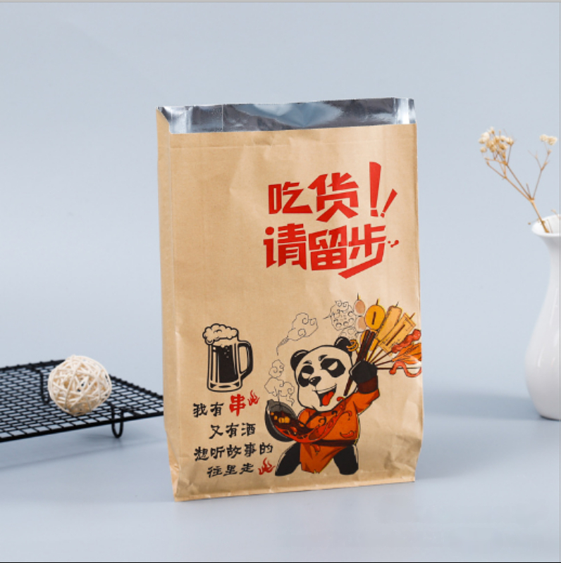 Bolsa de embalaje de barbacoa aislante bolsa de papel de estaño personalizada kebabs para llevar un solo uso chapa frita chapa de chapa