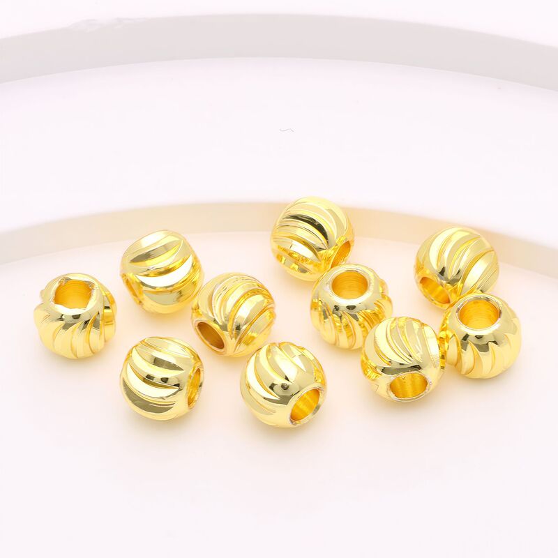 18K Gold-Plated Copper Color-Preserving Solid Carved Watermelon Beads Curved Knife Spacer Beads DIY Handmade Bracelet Beaded Jewelry Accessories
