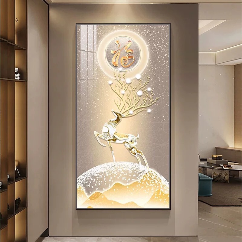 玄関装飾絵画、新しい中国風の吊り下げ絵画、廊下の壁画、通路のリビングルーム、ドアに面したアルミニウム合金フレームの絵画|undefined