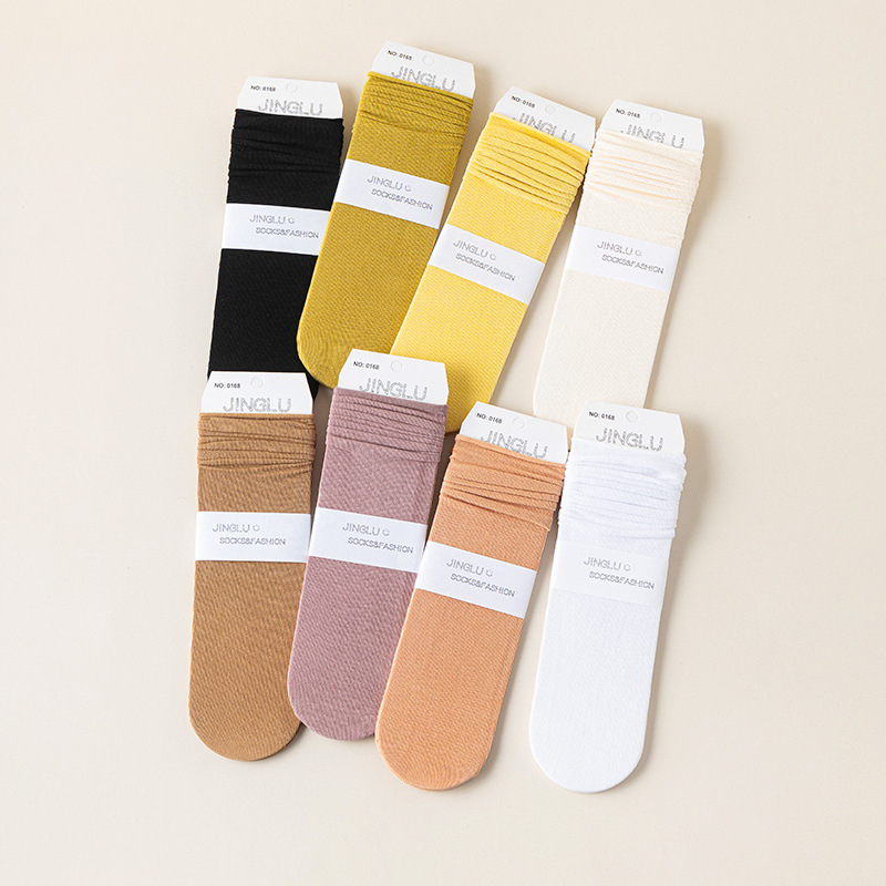 Solid Color Curl Stacking Socks Women's Spring and Autumn Thin Mid-tube Cotton Socks Breathable Sweat-absorbent Japanese JK Loafers Stockings Solid Color Curl Stacking Socks Women's Spring and Autumn Thin Mid-tube Cotton Socks Breathable Sweat-absorbent Japanese JK Loafers Stockings