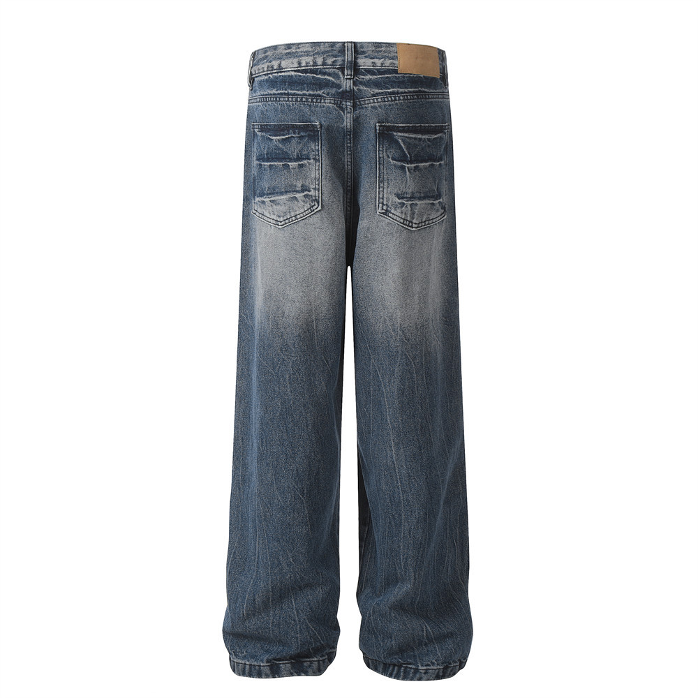 Men's Tie-Dye Gradient Jeans - High Street Vibe, Loose Fit, Wide Leg, Straight Cut, Distressed Wash, Casual Streetwear For Men (Black, Blue S-XXL)_mkmklike.com