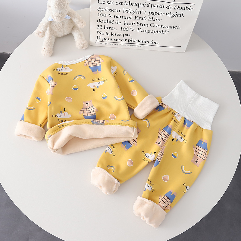 MUXIAOCEN 소년 가을과 겨울 높은 허리 속옷 세트  기모 따뜻한 가을 옷 가을 바지  한국 스타일