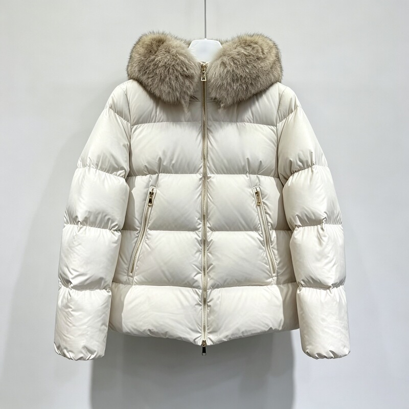 Moncler A-Line Laichefur Large Fur Collar down Jacket for Women, Autumn and Winter Waist-Cinching Fox Fur Doll-Style Korean-Style Coat
