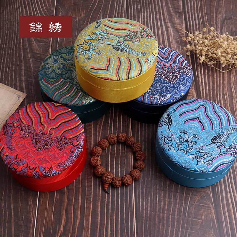 珠宝首饰包装盒礼品盒文玩收纳盒手镯手串盒子圆形波浪锦盒天地盖