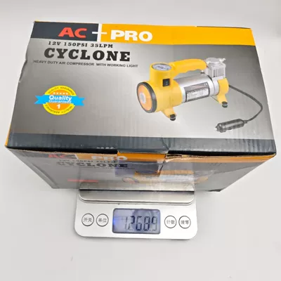 Factory direct sale: Car metal air pump, high-power electric tire inflator, car-mounted inflator with light (Hava nasosu) - yellow-air-pump