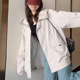 美式冲锋衣外套新款宽松休闲显瘦连帽百搭工装春秋超好看夹克