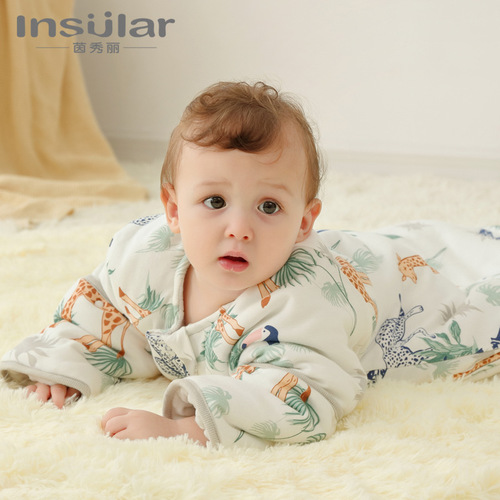 Yinxiuli autumn and winter 100% cotton baby anti-kick sleeping bag children's beanie fleece thickened quilt to soothe baby sleeping bag for all seasons
