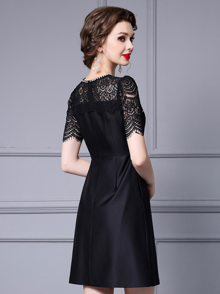 Zhili High end Exquisite Small Black Skirt Summer Handmade Nail Diamond Splicing Lace High Waist Dress Mid Skirt 2024 Ne