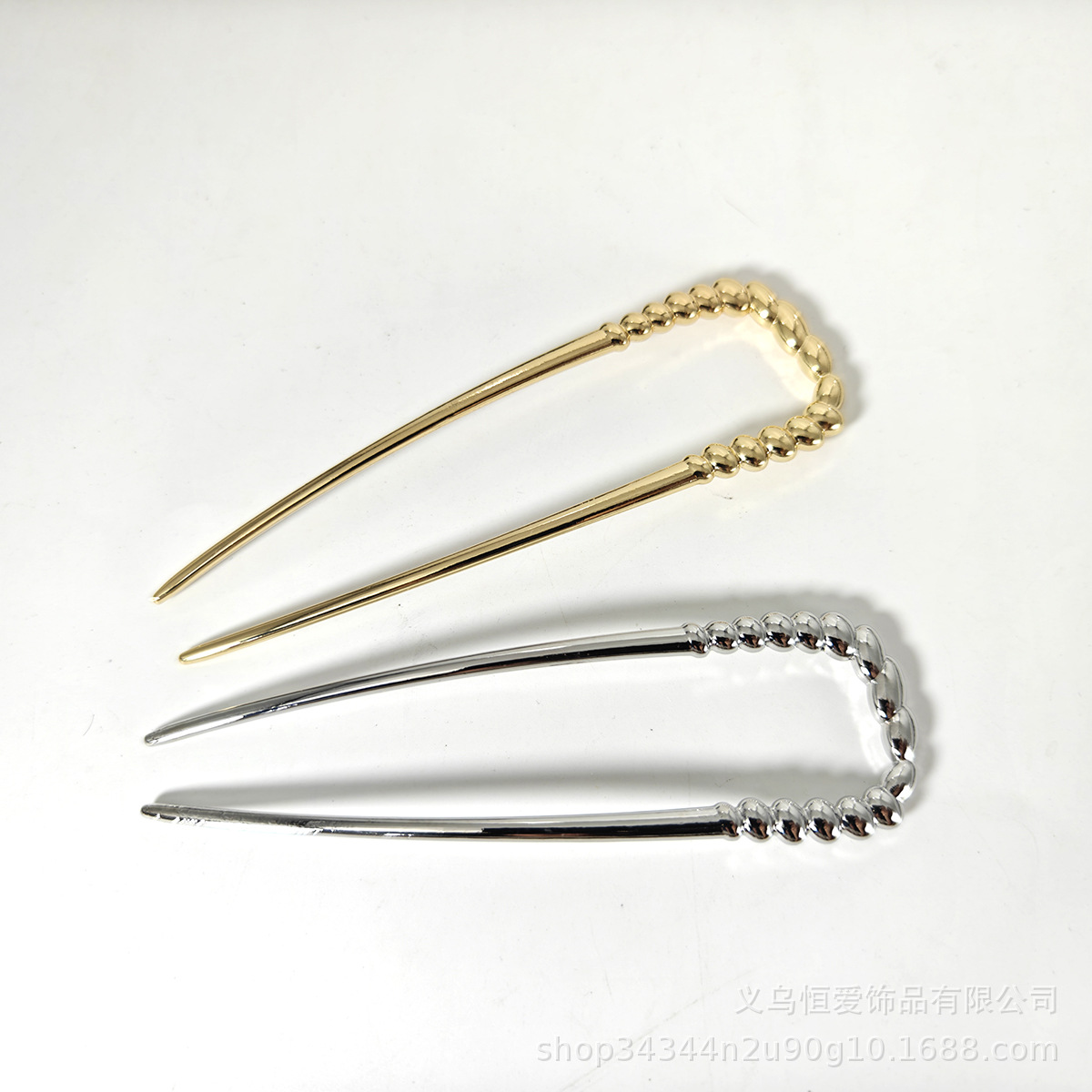 Europa y los Estados Unidos en forma de U pinzas de cabello transfronterizas oro plata aleación de pinzas de cabello horquilla de cabeza detrás de la moda bola pinzas de cabello