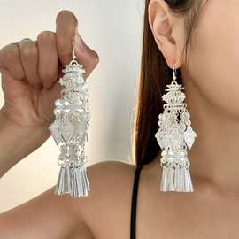 新中式流苏耳环百搭景区饰品民族风苗银耳饰网红夸张复古气质耳环