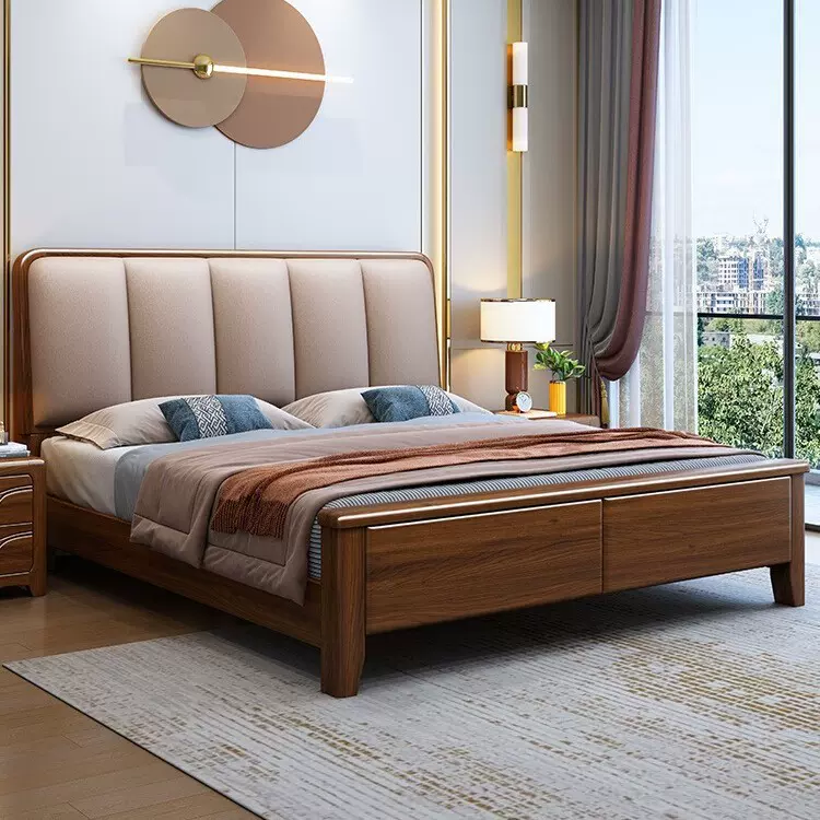 单人全实木床1.8m双人床加厚主卧1.5m真皮软包储物床工厂直销婚床