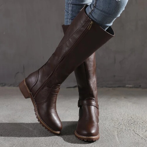women's winter pu leather flat boots 2020