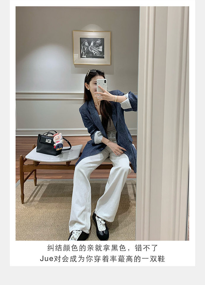 Giày sneaker nữ da bò phối màu mũi tròn dây buộc tăng chiều cao — Màu trắng nhạt, màu sô cô la, màu vàng, màu đen chi tiết 25