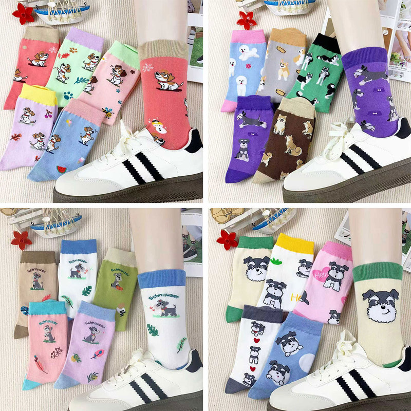 South Korea's Dongdaemun Original Pet Dog Pattern Schnauzer Corgi Shiba Inu Teddy Collection Mid-Calf Cotton Socks Stylish