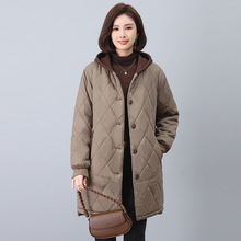 中长款加绒棉服女2025冬季新款宽松大码中年妈妈加厚保暖棉衣外套