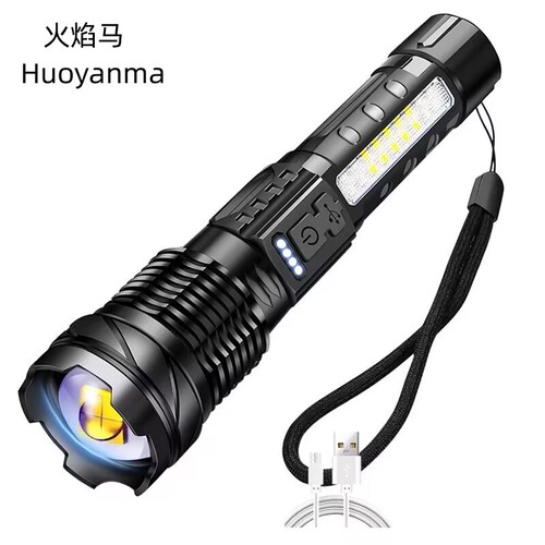 Strong light flashlight fast typ-c charging outdoor lighting white laser flashlight with cob warning side work light