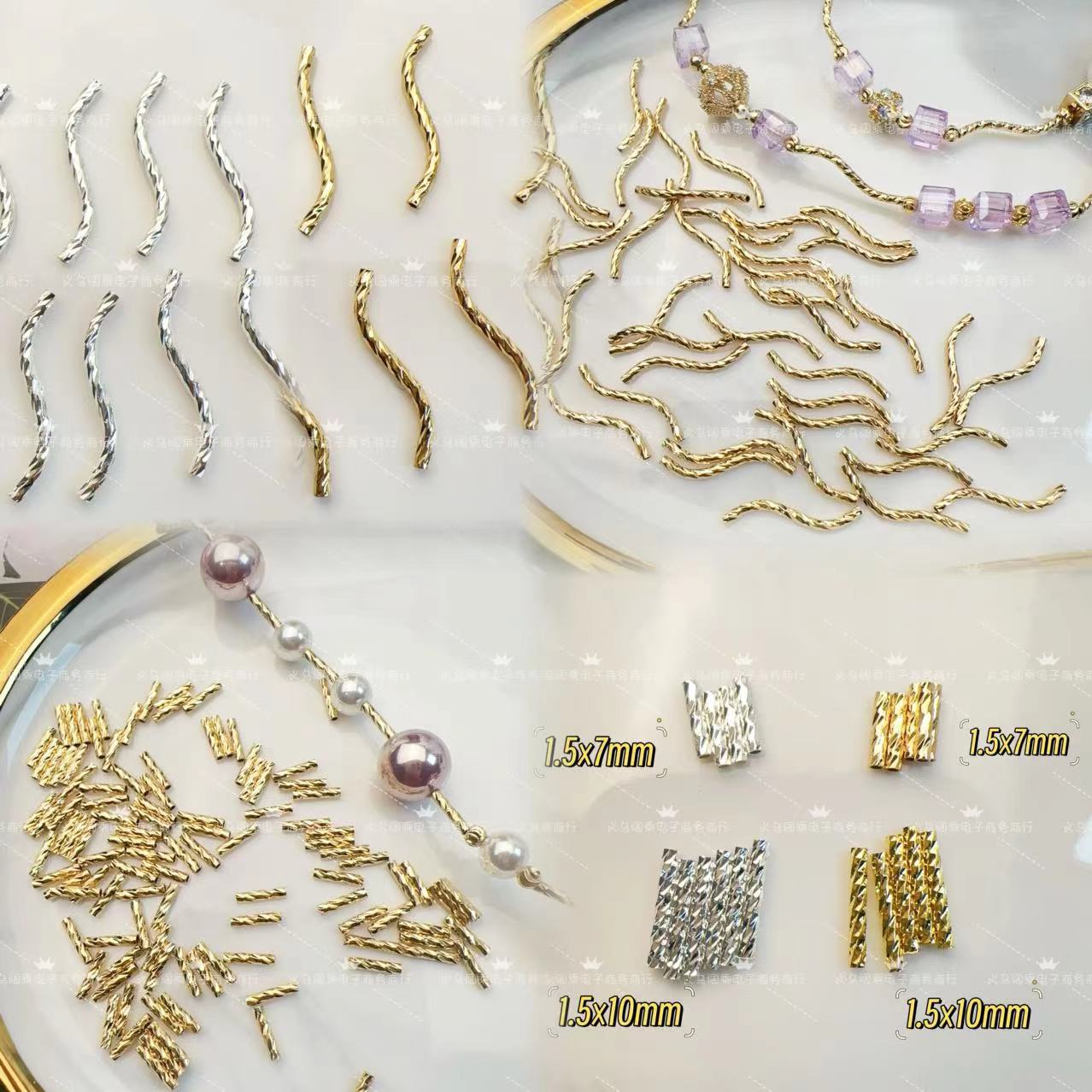 Copper Plated with 18K Real Gold, Engraved Straight Tube S-Shaped Tube DIY Handmade Beaded Necklace Jewelry Accessories DIY Handmade