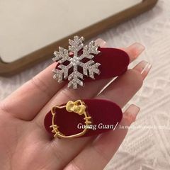 圣诞银色雪花椭圆红色发夹高级感时尚女士侧边抓夹发夹发饰夹子