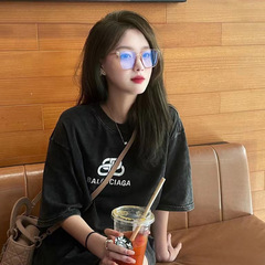 Prescription glasses for women with anti-blue light and literary style, men's black frame with anti-radiation, can be equipped with prescription or non-prescription lenses, retro style, makes face look smaller