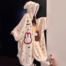 可爱米菲兔睡衣女冬季珊瑚绒睡袍加绒加厚2025新款斗篷家居服套装