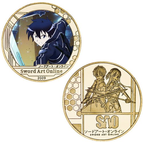 Sword Art Online commemorative coins, anime peripheral commemorative coins, gold-plated die-cast sticker badges, gift giving