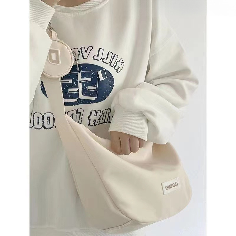 Nylon Single-Shoulder Waterproof Canvas Bag, Simple and Fashionable Trendy Bag, Spring and Summer Dumpling Bag, College Student Crossbody Bag, Lightweight Travel Bag