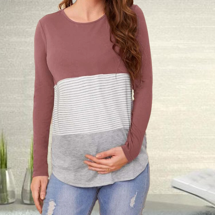 Spot factory direct 2022 new Amazon eBay cross-border lactation color matching long sleeve maternity coat