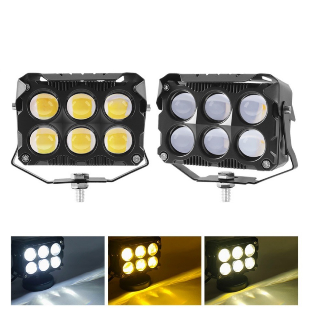 New cross-border wide-voltage motorcycle LED dual-color spotlight, modified external headlight, electric vehicle front light, dual-row transparent