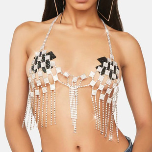 European and American full diamond tassel bra chain halter bikini rhinestone sexy body chain sling accessories body chain