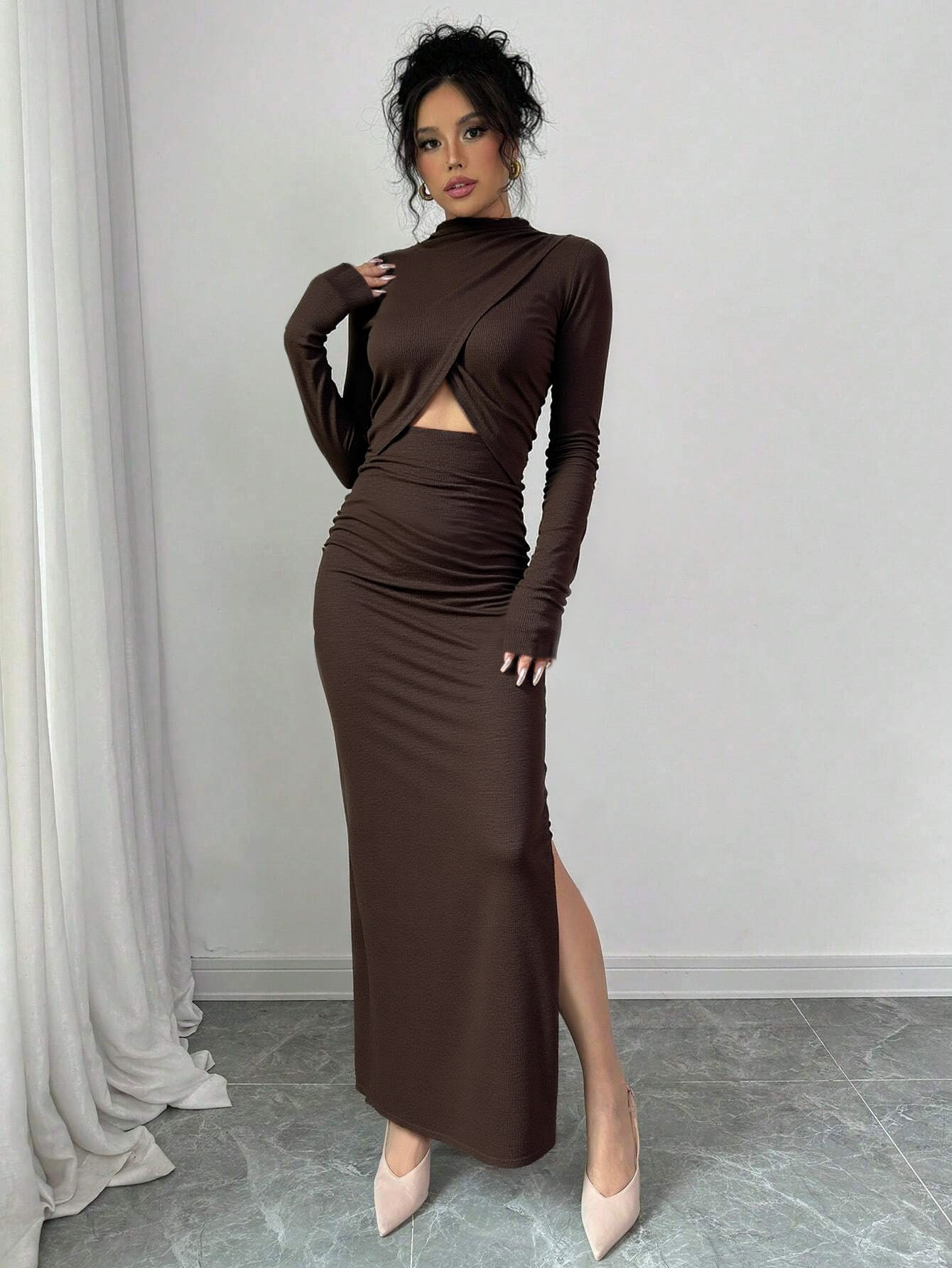 Women's Elegant Slim Fit Long-Sleeve Maxi Midi Dress