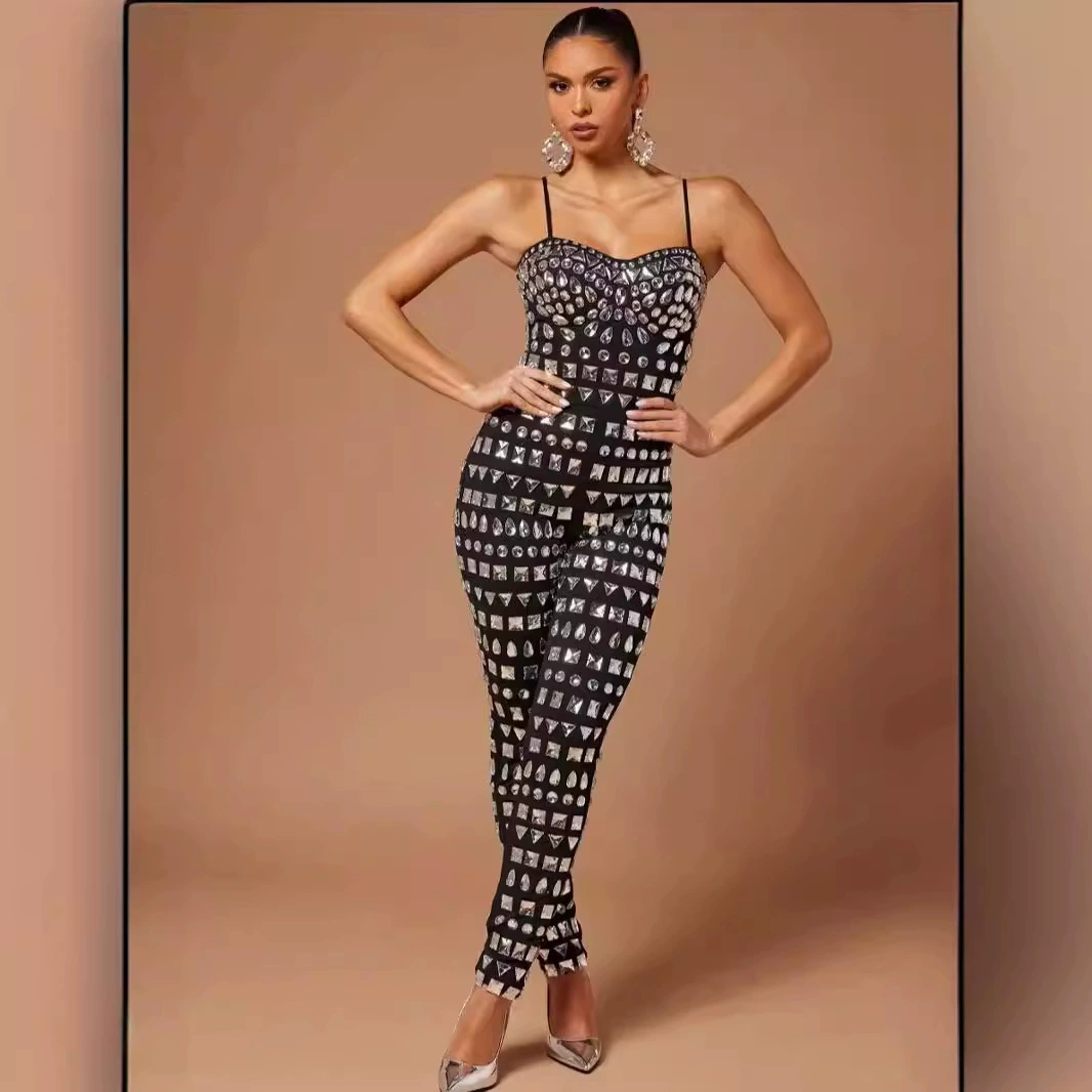 24 новых бандажных комбинезона для трансграничной внешней торговли Amazon, европейские и американские подтяжки, обтягивающие комбинезоны со стразами, High Street