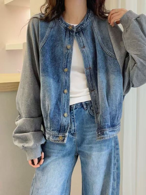假两件拼接牛仔外套女欧洲站早春2025新款欧货女装宽松洋气上衣潮|undefined