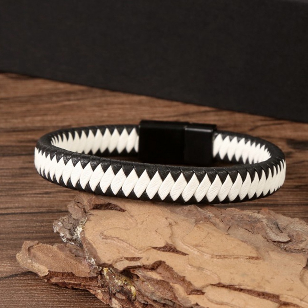 2PCS Neue Schmuck Einfache und Modische Paar männer Leder Edelstahl Magnetische Schnalle Armband_voghion.com