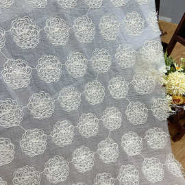 春夏棉泡纱刺绣花边 满幅玫瑰花蕾丝绣花面料 童装女装连衣裙布料
